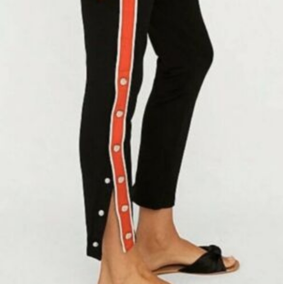 Express High-Waisted Black with Red and White Striped Leggings, Size Small - Picture 2 of 8